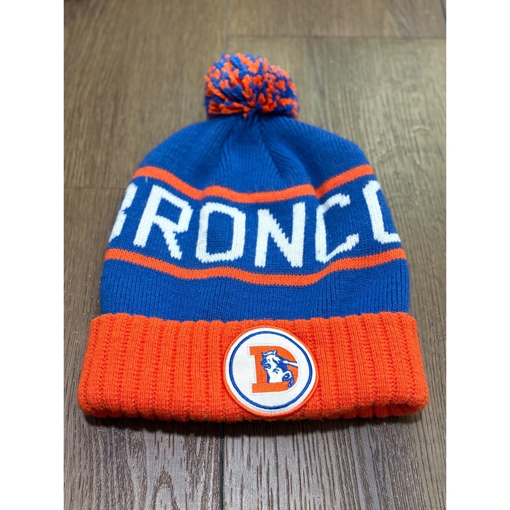 Mitchell & Ness Denver Broncos Pom Beanie Blue Orange Throwback NFL